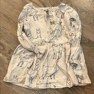 Tea Collection Cream Long Sleeve Dress with Llama Print